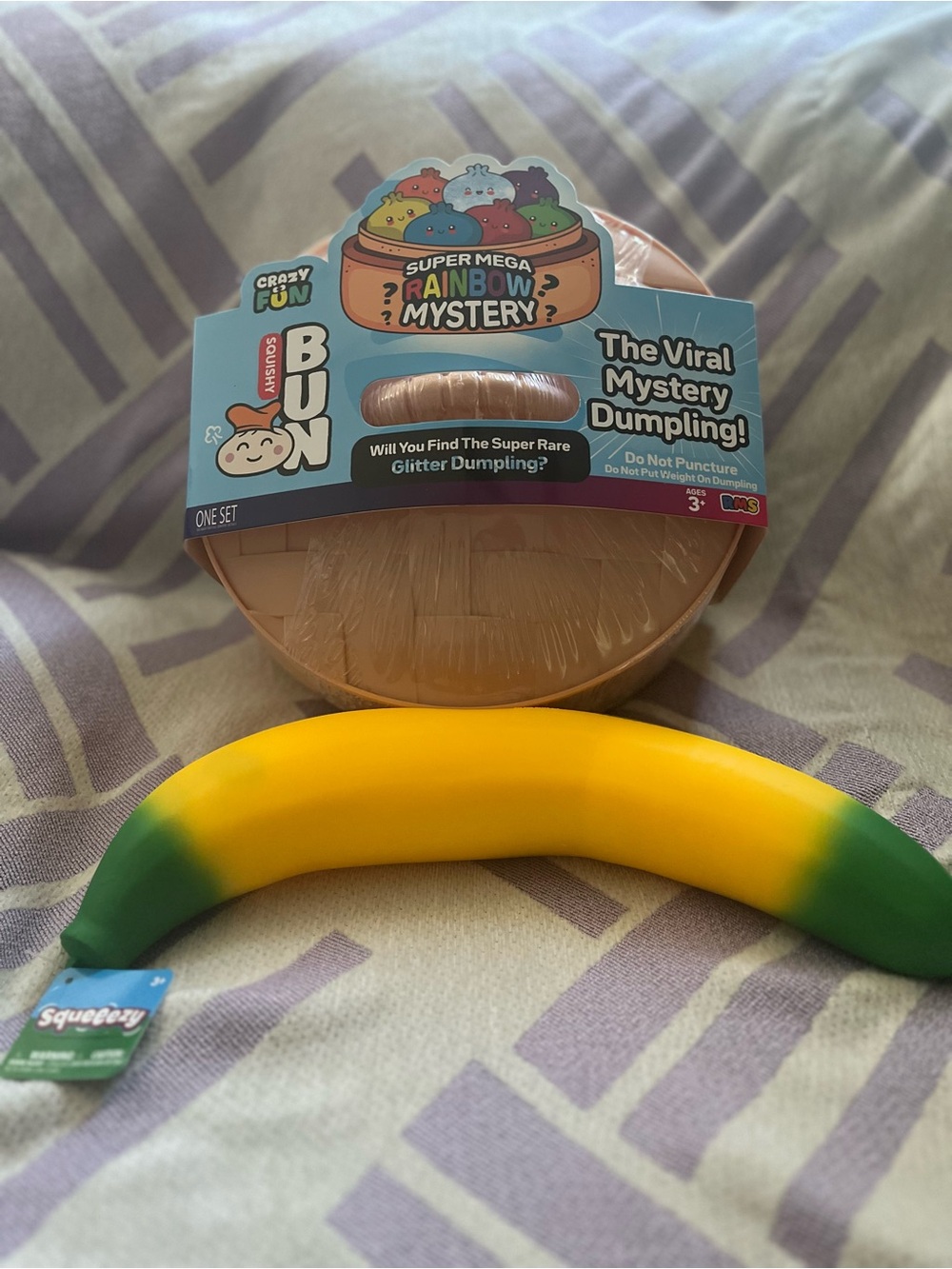 Super Mega Rainbow Mystery Squishy Dumpling and Banana Squeezy (sealed)